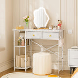 3IngSeagulls White Vanity Desk Without Mirror for Bedroom, Makeup Desk with 2 Fabric Drawers, Vanity Desk with Iron Hook, 36 Inches Vanity with Storage, White 3IngSeagulls