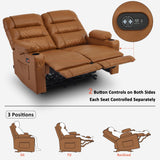 MCombo 56.3" Zero Gravity Power Loveseat Recliner with Heat and Vibration Massage, Reclining Loveseat Sofa with USB Ports, Cup Holders for Living Room, Faux Leather PR622Sets (Saddle) MCombo