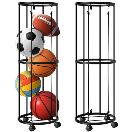 RunNico Columnar Vertical Ball Racks- 40x13.2 Inch Rolling Basketball Holder Wall Mount-Garage Sports Ball Storage for Indoor Rooms and Gyms RunNico