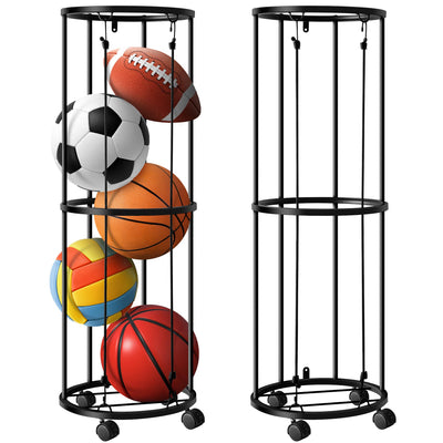 RunNico Columnar Vertical Ball Racks- 40x13.2 Inch Rolling Basketball Holder Wall Mount-Garage Sports Ball Storage for Indoor Rooms and Gyms