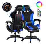 Gaming Chair with Bluetooth Speakers and RGB LED Lights,Ergonomic Massage Gaming Computer Chair with Footrest and Lumbar Support,Height Adjustable Video Game Chair with Swivel Seat and Headrest Blue Generic