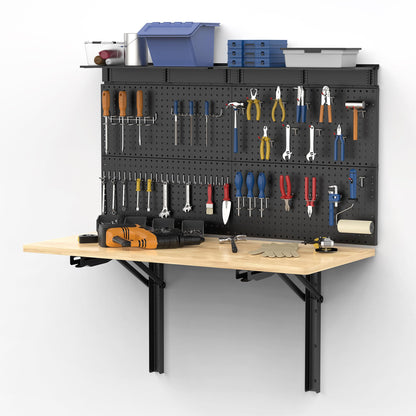 Ultrawall Wall Mounted Workbench with Pegboard, Folding Down Work Table Metal Pegboard Wall Organizer for Garage, Workshop, 48”X24” - WoodArtSupply