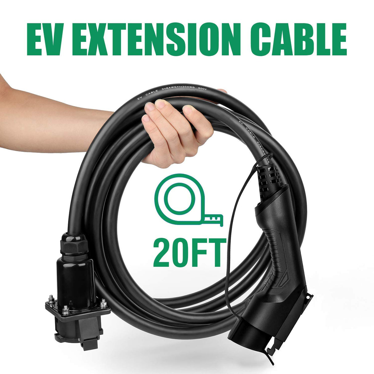 32A 20 Feet EV Charger Extension Cord for J1772 Electric Vehicle Charging Stations Black LEFANEV
