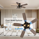 Tinkoso 46 Inch Ceiling Fans with Lights and Remote Control, Flush Mount Black Ceiling Fan with Light, Industrial Retro Style, Indoor for Bedroom Living Room 8837X Tinkoso