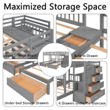 Harper & Bright Designs Grey Triple Bunk Beds with Drawers and Storage Staircase - Full Over Twin & Twin Design Harper & Bright Designs