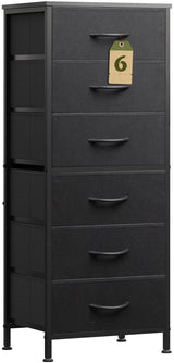 WLIVE Black Tall Dresser for Bedroom, 6 Drawer Dressers & Chests of Drawers, Fabric Dresser for Closet, Living Room, Night Stand with Metal Frame, Storage Tower with Fabric Bins, Wood Top WLIVE