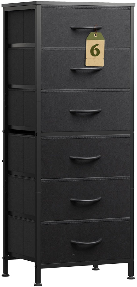 WLIVE Black Tall Dresser for Bedroom, 6 Drawer Dressers & Chests of Drawers, Fabric Dresser for Closet, Living Room, Night Stand with Metal Frame, Storage Tower with Fabric Bins, Wood Top WLIVE