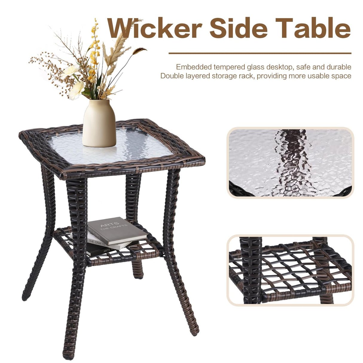 XTWEEX 7 Pieces Outdoor Patio Furniture Conversation Set Rattan Wicker with Fire Pit Table, 3 Seat Sofa, 2 Swivel Rocker Chairs, 2 Ottomans and 1 Side Table for Yard Backyard BNB (Brown/Navy Blue) XTWEEX