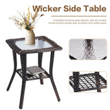 XTWEEX 7 Pieces Outdoor Patio Furniture Conversation Set Rattan Wicker with Fire Pit Table, 3 Seat Sofa, 2 Swivel Rocker Chairs, 2 Ottomans and 1 Side Table for Yard Backyard BNB (Brown/Navy Blue) XTWEEX