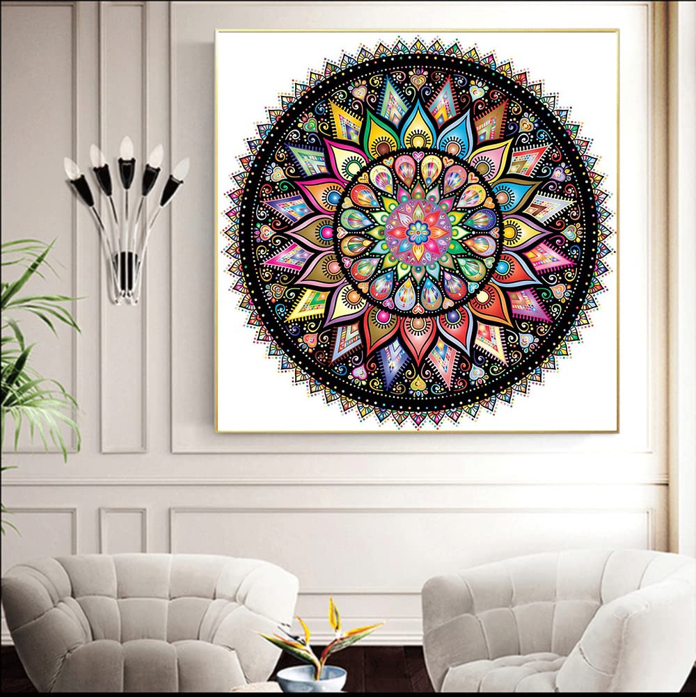 5D Mandala Diamond Painting Kits for Adults, DIY Diamond Art Full Drill Cross Stitch Embroidery Crafts, Mosaic Making, Home Decor (14 x 14 in) (C Black) Peeua