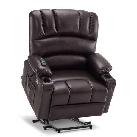 MCombo Oversized Power Lift Recliner Chair for Elderly, Lift Chair with Heat and Massage, Lift Recliner for Big and Tall, Cup Holders, USB &Type C Ports, Faux Leather R7092 (Dark Brown, Oversize) MCombo