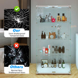 Glass Display Case for Collectibles, Double Door 4 Shelves Lockable Curio Cabinet with LED Lights, Clear Tempered Glass Showcase Cabinet for Home Office Retail Store,13.5" D x 31" W x 65" H,White Fetuero