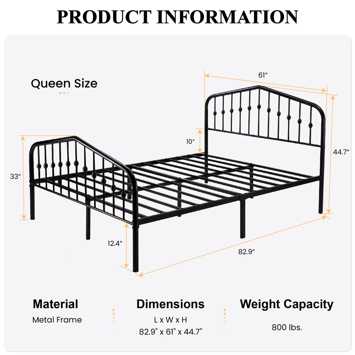 SHA CERLIN Victorian-Style Queen Metal Platform Bed Frame in Black - No Box Spring Required SHA CERLIN