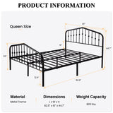 SHA CERLIN Victorian-Style Queen Metal Platform Bed Frame in Black - No Box Spring Required SHA CERLIN