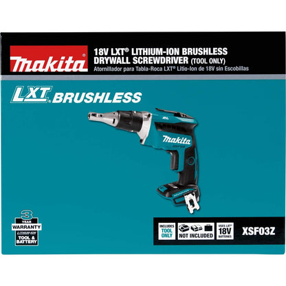 Makita XSF03Z 18V LXT Lithium-Ion Brushless Cordless Drywall Screwdriver (Bare Tool Only) - WoodArtSupply