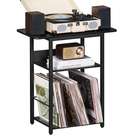 LEBOAHOUS 3 Tier Record Player Stand, Industrial Turntable With Storage Shelf for 100 Albums, Black Printer Stand for Office Fax Machine Files Scanner, End Side Table for Living Room, Bedroom LEBOAHOUS