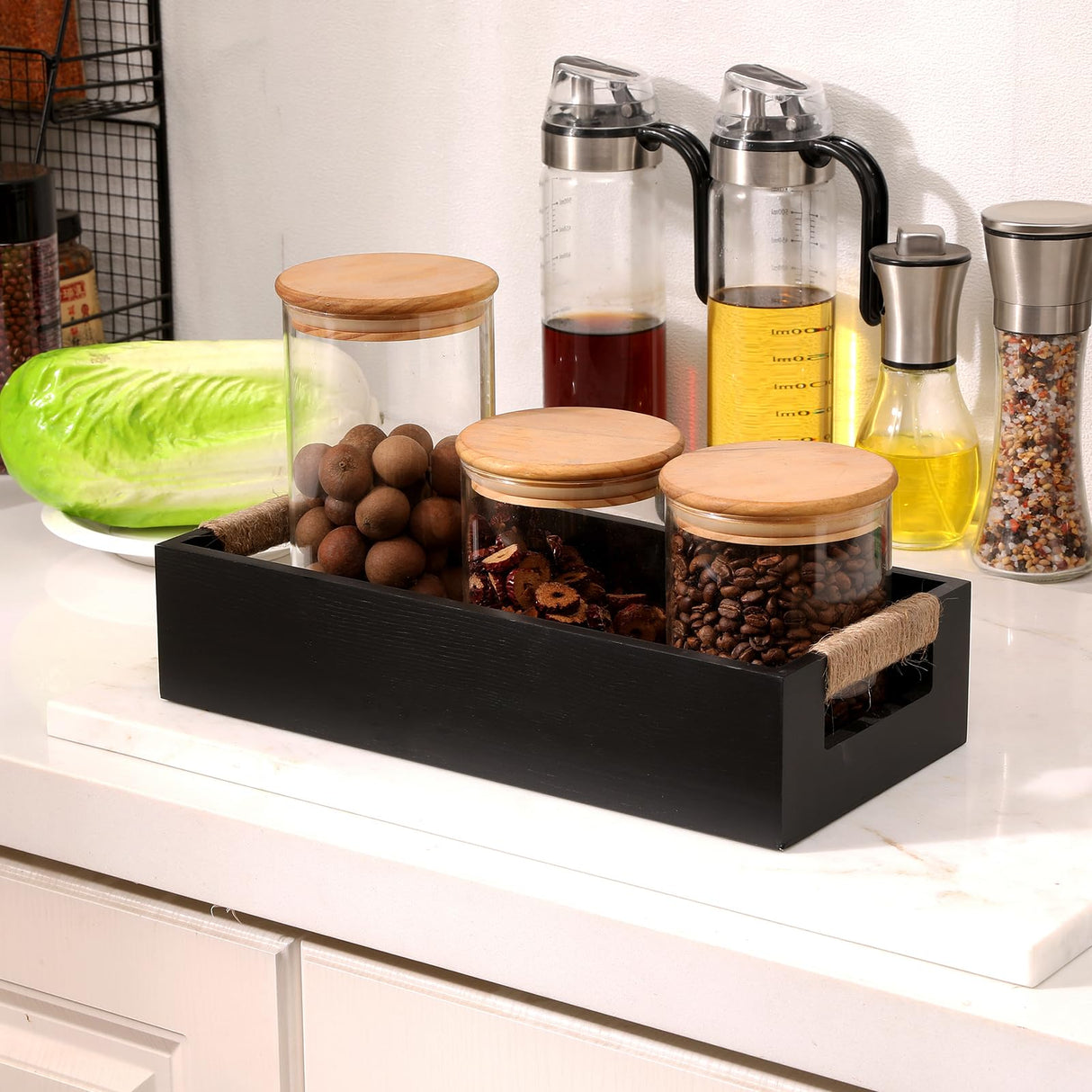 Bathroom Decor Box Toilet Paper Holder Wood Toilet Tank Basket,Toilet Tank Tray for Storage,DIY Kitchen Utensil Holder Box,Farmhouse Rustic Home Decor-Black HXGONYI