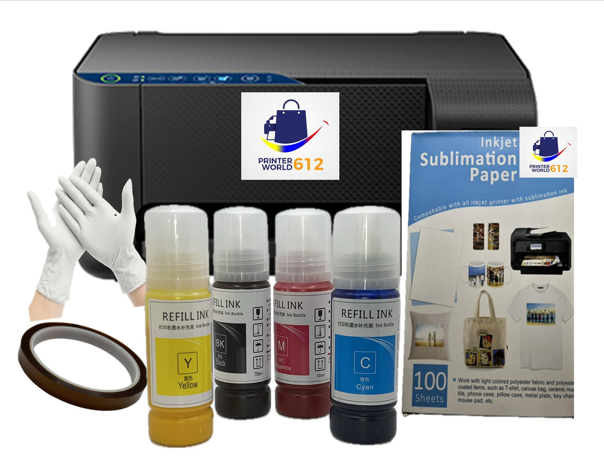A4 Sublimation Printer for Clothes, T-Shirt Transfer Printing Machine, Direct to Film Printer. 4 Sublimation Ink Set: C/M/Y/B, Printing Paper,Tape Heat. Printers New GENERIC