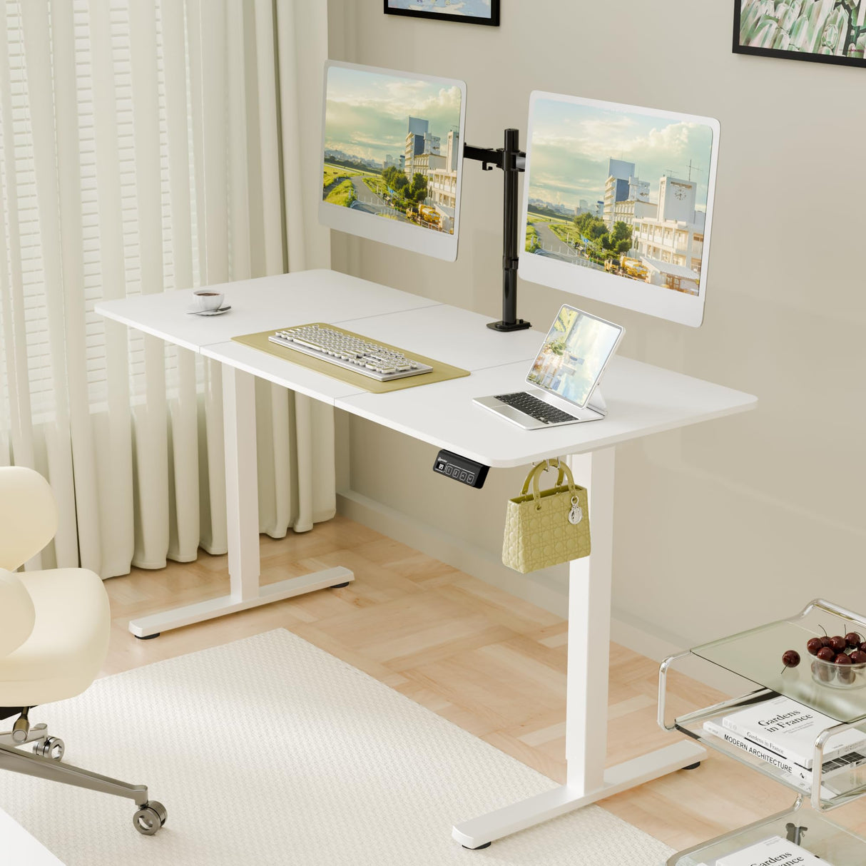 ERGOMAKER 55" Electric Standing Desk, Adjustable Height, Sit Stand Up Desk for Home Office & Computer Workstations, Memory Controller, White ERGOMAKER