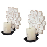 Candle Wall Sconces Set of Two Farmhouse, Handcarved Wall Candle Holders Decorative, Flower Pattern Wall Candle Sconce Wood, Distressed Finish Rustic Candle Holder Wall Decor for Living Room, Hallway SOFE