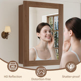 24 x 30 Inch Walnut Grain Medicine Cabinet with Mirror, Recessed or Wall-Mounted Wood Storage Cabinet for Bathroom, Adjustable Shelves, Soft-Close Hinges, Rectangle Buruis