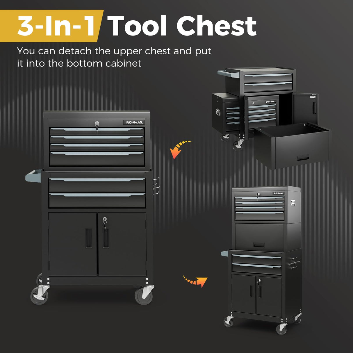 Goplus Tool Chest, 6 Drawers 3-in-1 Extra Large Tool Storage Cabinet with 4” Universal Lockable Wheels, Auto Lock, Protective Liner, Heavy Duty Rolling Tool Box for Garage, Workshop (28” x 13” x 53”) Goplus