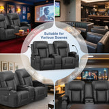 DG PEAFOWL Loveseat Recliner Sofa, Home Theater Seating with Center Console, Reclining Loveseat RV Couch with USB Ports & Phone Holders, Wall Hugger RV Sofa Furniture with Storage & Pocket DG PEAFOWL