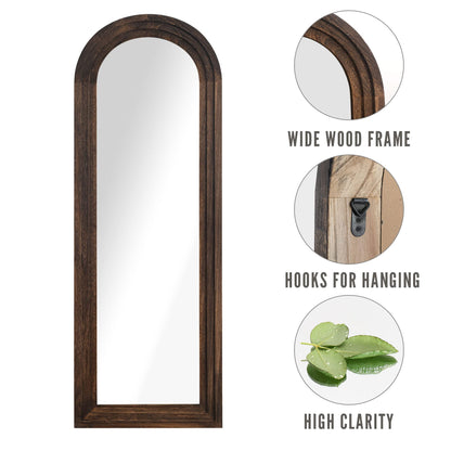 KIAYACI Arched Floor Mirror Wood Frame Wall Mounted Mirror Distressed Style Wide Frame Dressing Make Up Mirror for Bathroom/Bedroom/Living Room/Dining Room/Entry/Farmhouse (Coffee, 64" x 21") - WoodArtSupply