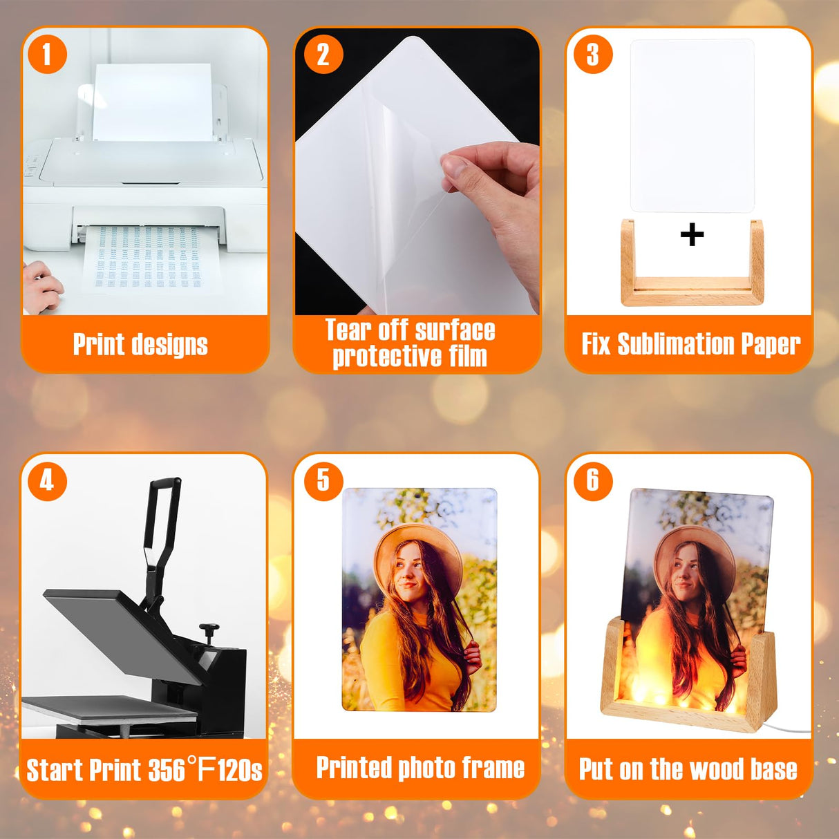 Glooglitter 6 Pcs Valentine's Day Gifts Night Light Sublimation Acrylic Photo Frames Blanks LED Night Lights Picture Frames for Valentine Wedding Heat Press Machine Printing(4 x 6 Inch) Glooglitter