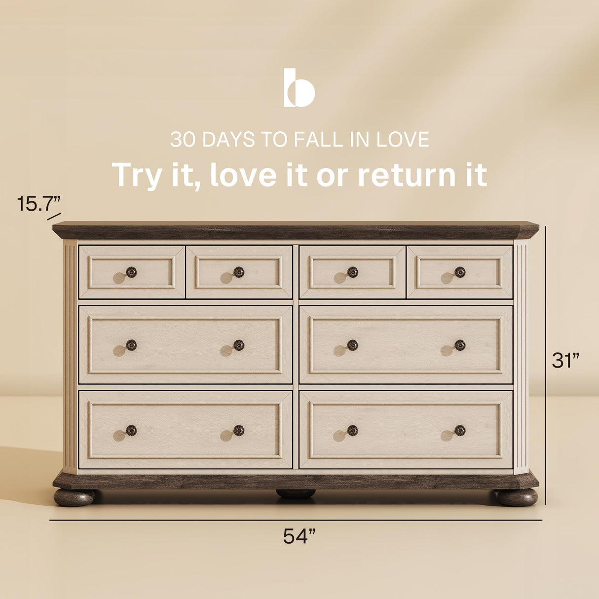 BELLEZE 31" Drawer Dresser Chest with 6 Drawers, Rustic Wooden Bedside Storage Cabinet Farmhouse Clothes Organizer for Bedroom or Living Room, Antique White BELLEZE