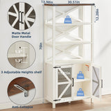 Joaxswe 5 Tier Bookshelf 70" Tall Bookcase with Barn Doors,Large Farmhouse Display Book Shelf with Adjustable Shelves and Storage Cabinet，Library Wood Bookshelves for Living Room,Kitchen,Rustic White Joaxswe