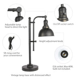 VONLUCE Rustic Desk Lamp Black Adjustable, Industrial Style Metal Task Lamp (25"-29"), Vintage Work Lamp, Farmhouse Reading Lamp in Aged Bronze Finish, ETL Certificate VONLUCE