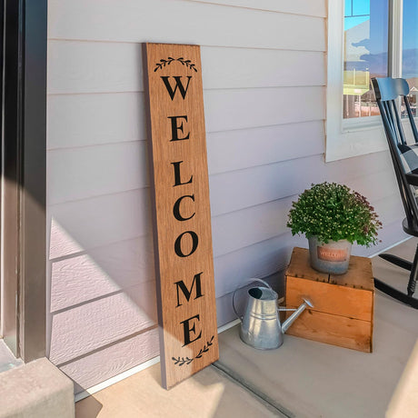 Suzile 47.2 x 7.8 Inches Welcome Sign for Front Door Welcome Sign for Front Porch Standing Farmhouse Porch Signs Outdoor Tall Welcome to Our Home Sign Decorations for Porch (Classic Welcome) Suzile