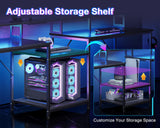 Coleshome 98 Inch 2 Person Gaming Desk with Storage Shelves- Long Double Home Office Computer Desks with USB Charging Port & LED Lights, Writing Desk with Monitor Stand, Modern Study/Work Table, Black Coleshome