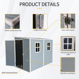 KUIKUI 8x4ft Shed with Floor Included, Outdoor Storage Plastic Resin Lean to Shed with 2 Windows and Lockable Door, Backyard Storage Sheds for Garden Tools, Bike, Grey KUIKUI