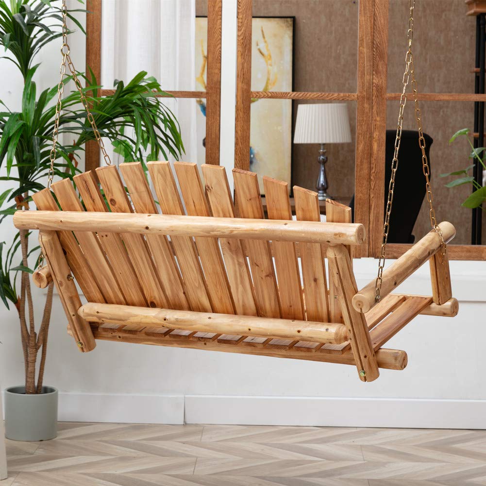 Outdoor Porch Swing Front Porch Hanging Wooden Bench Swing 2 Seat Chair for Garden, Patio, Backyard, Playground, Log Wood 800Lbs, 4 Ft, Brown Anraja