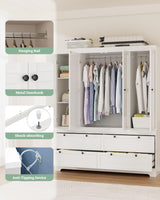 PLANNTONNEO Large White Wardrobe Closet with Drawers, Modular Closet System with Doors and Hanging Rods, Tall Large Armoire Ample Storage, Big Bedroom Armoires (4 Doors+4 Drawers) PLANNTONNEO