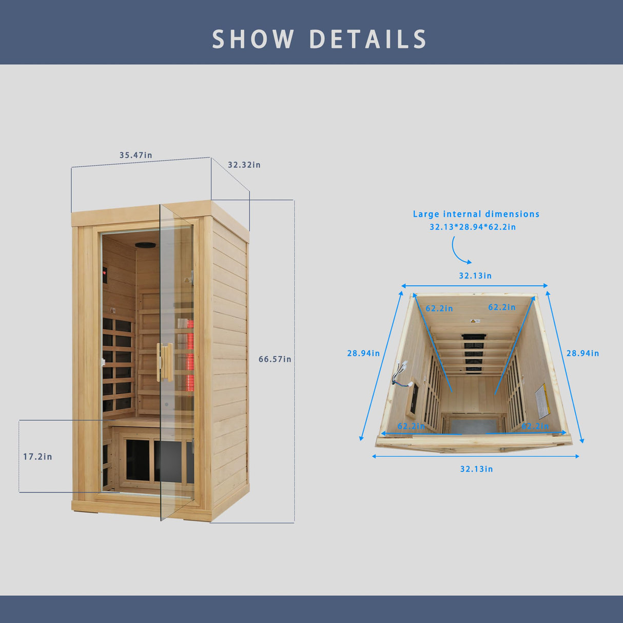 KUNSANA Ceramic Infrared Sauna, 1 Person Infrared Sauna, Hemlock Wood Home Sauna Spa, Far Infrared Sauna Indoor, Low EMF Infrared Saunas for Home with Smart Display, Bluetooth Speaker,1,240 watt KUNSANA