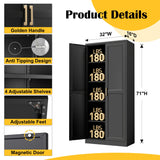 Kitchen Pantry Cabinet,71”Black Metal Pantry Storage Cabinet with Doors and 4 Adjustable Shelves,Kitchen Cabinet with 2 Gold Handles,Tall Cabinet for Livingroom,Pantry, Bathroom SteeLoong