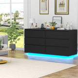 Gyfimoie 6 Drawer Dresser with Power Outlet, Floating White Dresser Chest of Drawer with LED Light,Modern Double Wide Drawer Organizer Cabinet for Bedroom,Living Room (Black) Gyfimoie