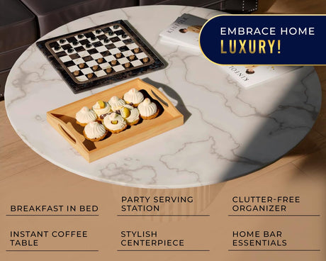 Comfify 1pc Bamboo Serving Tray - Versatile Ottoman Tray for Entertainment & Decor - Natural Color, Smooth Edges Design Comfify