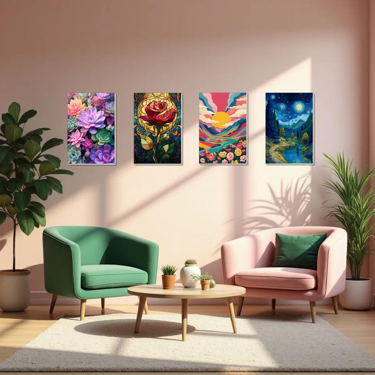 4 Pack Framed Paint by Numbers Kit for Adults Beginner Canvas Painting by Numbers for Adults Cactus Plants Easy Adult Paint by Number Kits with Frame Rose Flowers Watercolor Painting by Number 8x12 In obterie