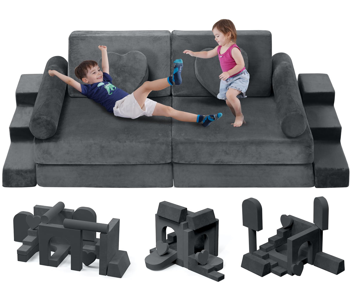 Modular Play Couch for Kids Toddler - 14PCS Kids Sofa to Boost Creativity, Boys and Girls DIY Creativing Playroom Couch for Playroom Bedroom Nursery CoziBB