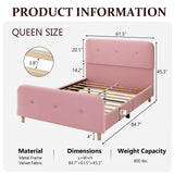 Queen Size Platform Bed Frame with Velvet Upholstered Headboard, Button Tufted Headboard and Footboard, Anti-Collision Soft Rounded Corners, No Box Spring Needed, Easy Assembly, Pink viplov