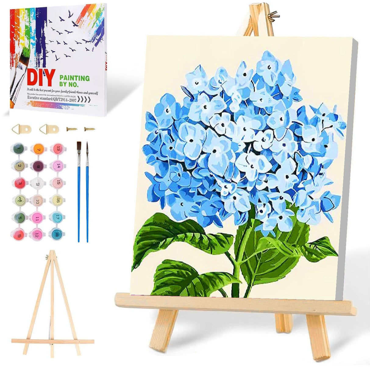 Mowana Paint by Numbers Kit for Adults Beginner with Wooden Frame and Easel Easy Acrylic on Canvas Hydrangeas Paint by Number Kits 8x12 inch with Paints and Brushes Mowana