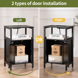 Yoobure Farmhouse Nightstand with Charging Station, Wood Night Stand End Table with USB Ports, LED Bed Side Table with Storage Cabinet, Bedside Table for Bedroom, Living Room Black Yoobure