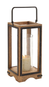 Deco 79 Wood and Metal and Glass Lantern, 8" x 8" x 22" Deco 79