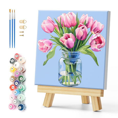 Natuyalo Paint by Numbers Kit for Adults Beginners, 12" Wx12 L Painting by Numbers Kit on Canvas Acrylic Drawing Kits Ready to Stretch and Framed, Pink Flowers Natuyalo