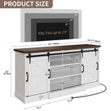 DWVO 63'' Buffet Storage Cabinet, 32'' Tall Farmhouse Sideboard Cabinet with Power Outlets and Sliding Doors, Large Coffee Bar Cabinets for Kitchen, Living Room, White/Brown DWVO