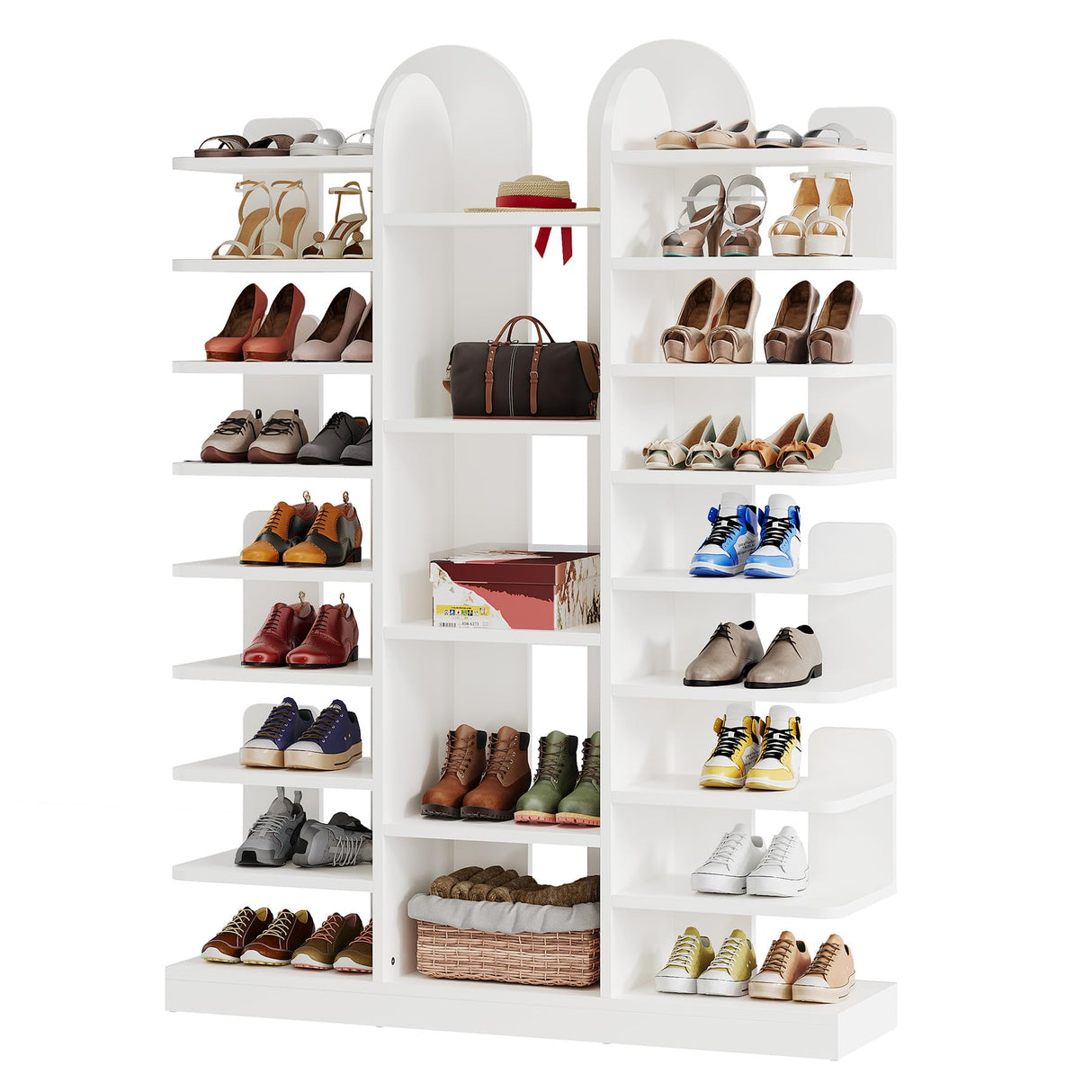 Tribesigns 13-Tier Shoe Rack, Freestanding Tall Entryway Shoe Organizer with Open Shelves, 40 Pairs Wide Wooden Shoe Shelf Shoe Storage Cabinet for Entryway, Living Room, White Tribesigns
